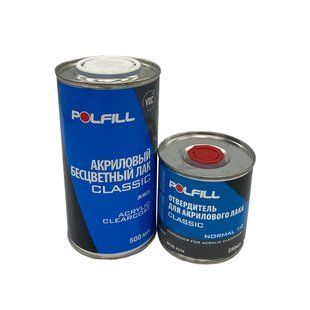 Лак акриловый HS Classic, с отвердителем, 2К 2:1, Polfill, 500+250ml, 43192 98285 фото