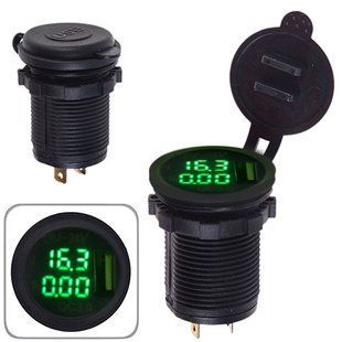 Автомобильное зарядное USB+Вольтметр+Aмперметр в планку 12-24V 2.1A GREEN (10622 USB-12-24V 2.1A Gre 1581109156 фото