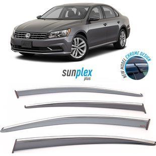 Ветровики с ХРОМ молдингом VW Passat B8 2015- Sunplex Sport. Ветровики на скотче с хром молдингом VW Passat B8 1 026 007 фото