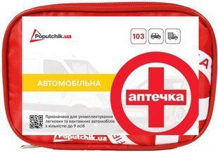 Аптечка медицинская автомобильная. Poputchik 02-001-М. Аптечка в машину. Авто-аптечка 02-001-М фото