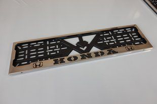 Рамка номерного знака из нержавеющей стали с надписью HONDA (1 шт). Рамка номера из нержавейки Хонда HONDA фото