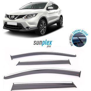 Ветровики Nissan Qashqai 2014- хром молдинг Sunplex Турция.Дефлекторы окон для Nissan Qashqai з хром молдингом 1017001 фото