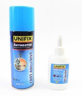 Клей с активатором Unifix 705.400 мл+100 грамм. Двухкомпонентный суперклей с активатором для пластика, дерева, резины 400мл+100грамм 151705 фото