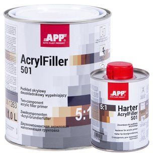 Грунт акриловый APP с отвердителем, 2K HS Acryfiller 5:1, серый, 1l+0,2l, 020408 97651 фото