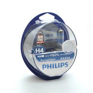 Автолампа галогенна Philips Racing Vision +150% / H4 / 60/55W / 12V / 2 шт 12342RVS2 фото