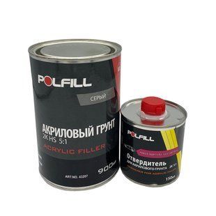 Грунт акриловый HS Polfill с отвердителем, 2K, 5:1, серый, 750+150ml, 43207 97863 фото