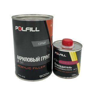 Грунт акриловый Polfill "ECO" с отвердителем, 2K, 5:1, серый, 750+150ml, 43136 97978 фото