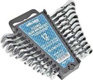 Набір ключів ріжково-накидних з тріскачкою та шарніром (Molder Tools) 12шт. (7-19мм.) MT57112. MT57112 фото