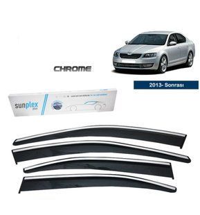 Дефлектори вікон Skoda Octavia A7 сед 2013- ХРОМ молдінг Sunplex Sport. Дефлектори вікон для Skoda Octavia A7 седан Sunplex Sport PLUS 1 022 001 фото