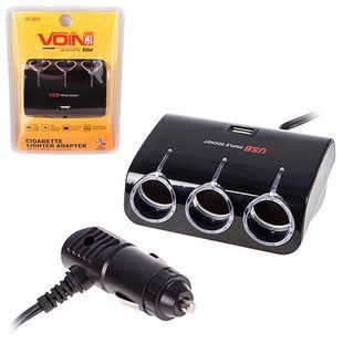 Разветвитель прикуривателя VOIN 3 выхода + 1USB 1000mA 12/24V SC-3073 (SC-3073) SC-3073 фото