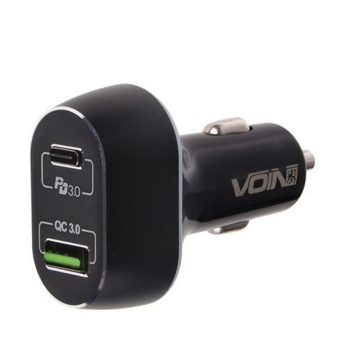 Автомобільний зарядний пристрій VOIN 63W, 1USB QC3.0 18W + 1PD 45W, 12/24V (C-63202Q) C-63202Q фото