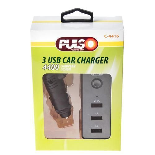 Автомобильное зарядное устройство PULSO C-4416 3USB (12/24V - 5V 2,4А + 2х1А) провод 1м (C-4416) C-4416 фото