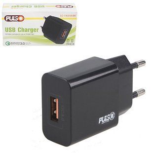 Мережевий зарядний пристрій PULSO 18W, 1 USB, QC3.0 (5V*3A/9V*2A/12V*1.5 A) (LC-14318 BK) LC-14318 BK фото