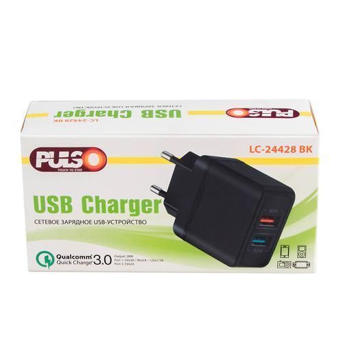Сетевое зарядное устройство PULSO 28W, 2 USB, QC3.0 (Port 1-5V*3A/9V*2A/12V*1.5A. Port 2-5V2A) (LC-2 LC-24428 BK фото