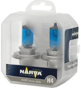 Лампа галогенна TWIN SET H4 12V 60/55W RANGE POWER WHITE Narva 48680S2 фото