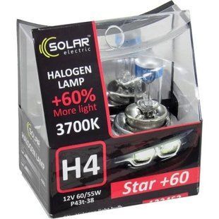 Лампочка галогенна H4 P43t 12V-60/55 Вт (Solar) 3700 K (Starlight) 60 (к. 2шт) 1234S2 фото