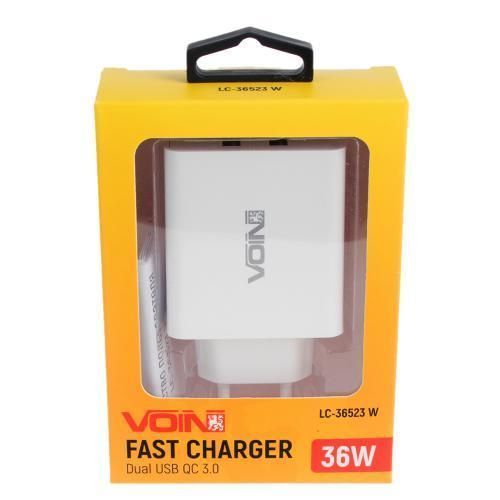 Сетевое зарядное устройство VOIN 36W, 2USB QC3.0 (3.6V-6.5V*3A, 6.5V-9V*2A, 9V-12V*1.5A) (LC-36523 LC-36523 W фото