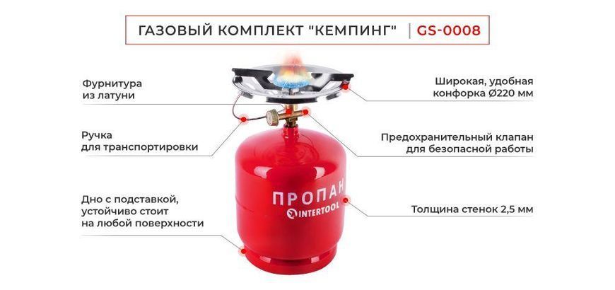 Комплект газовый кемпинговый 8 л. INTERTOOL GS-0008. Кемпинг газовый INTERTOOL 8л GS-0008 GS-0008 фото