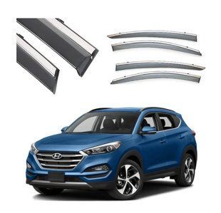Ветровики Hyundai Tucson 2015-2021 Sunplex c хром молдинг. Дефлекторы окон для Hyundai Tucson 2015- хром SP-S-1009 фото