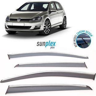 Ветровики Volkswagen Golf 7 хетчбек 2012 - 2019 Sunplex Sport .Дефлекторы окон ХРОМ для Volkswagen Golf 7 1 026 001 фото